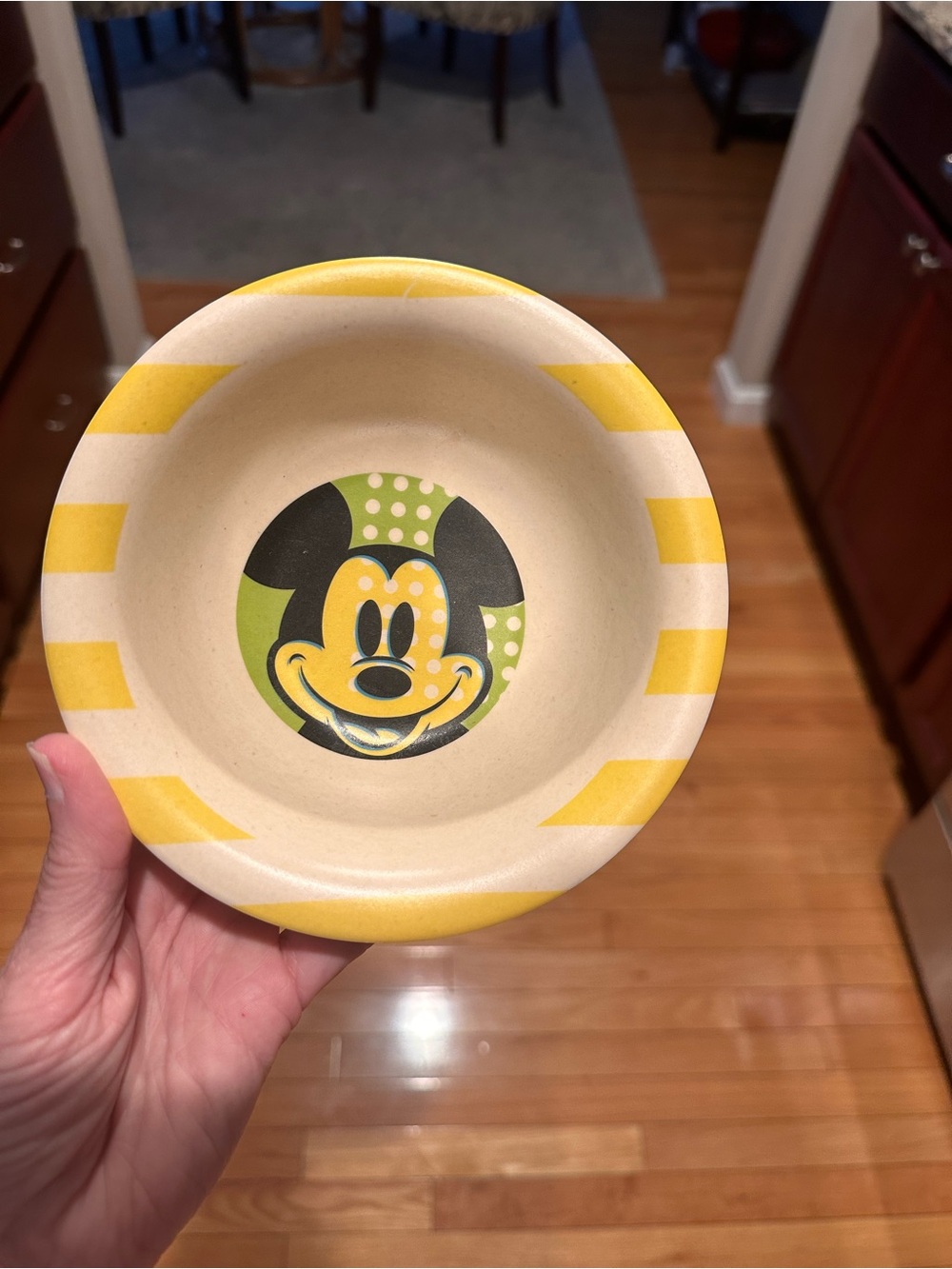 Disney Mickey Mouse Yellow and Cream Striped Bowl
